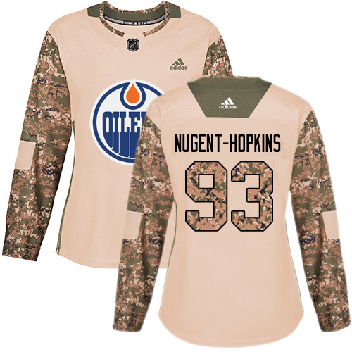 Adidas Oilers #93 Ryan Nugent-Hopkins Camo Authentic Veterans Day Women's Stitched NHL Jersey - Click Image to Close